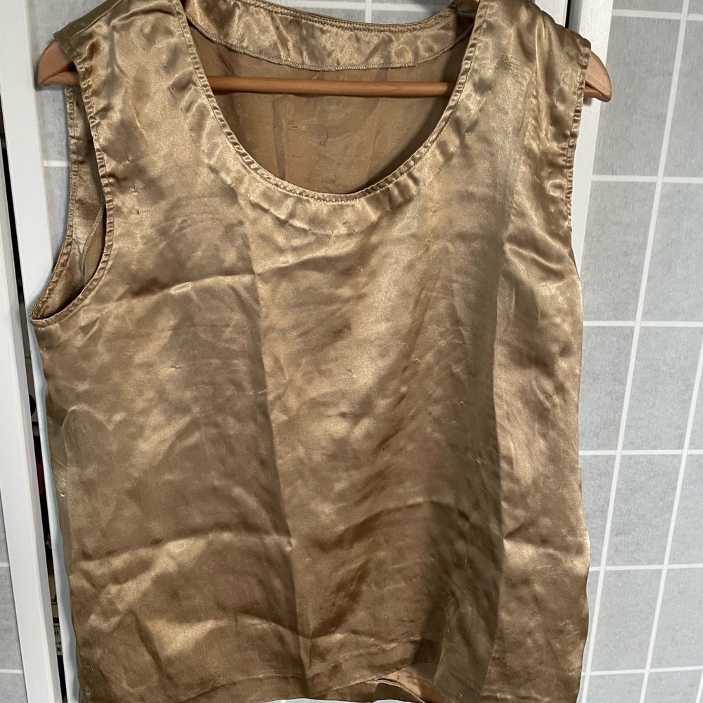 Yosi Elegant Sleeveless Top, Brownish Gold, Size Small.